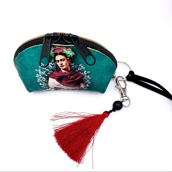 Frida Kahlo Leather Zipper Coin Tassel Purse - Picture 2 of 7